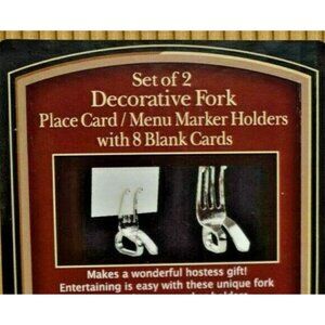 Set Of 2 Decorative Fork Place Card/Menu Marker Holders With 8 Blank Cards By Th
